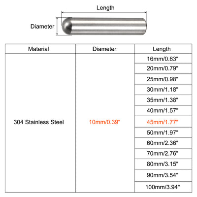 Harfington Dowel Pins, 304 Stainless Steel Round Head Flat Chamfered End Dowel Pin Wood Bunk Bed Shelf Pegs Support Shelves Fasten Element