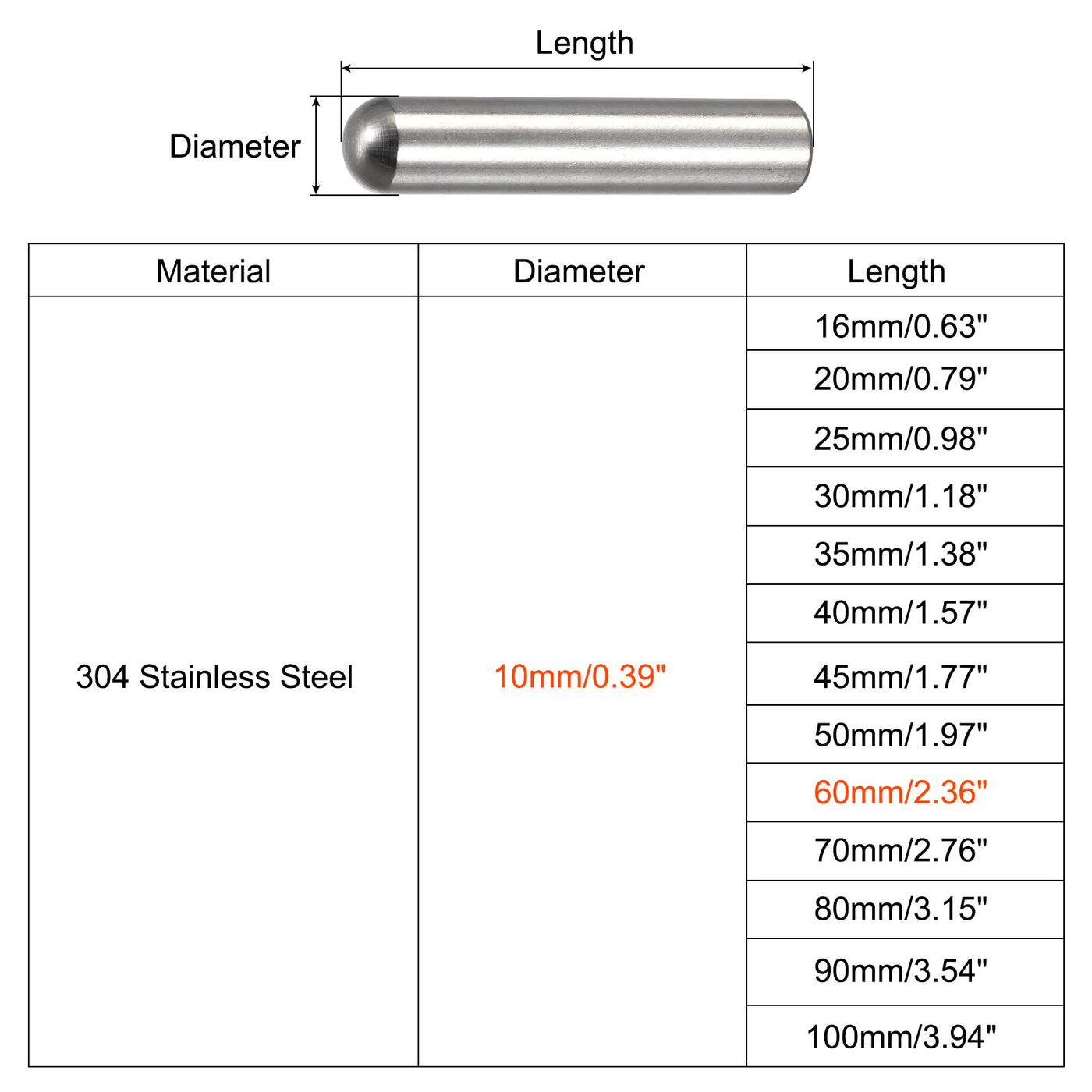 Harfington Dowel Pins, 304 Stainless Steel Round Head Flat Chamfered End Dowel Pin Wood Bunk Bed Shelf Pegs Support Shelves Fasten Element