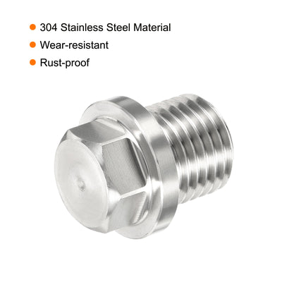 Harfington Male Plug, Waterproof Dustproof Stainless Steel Thread Hex Head Socket Solid Pipe Fitting