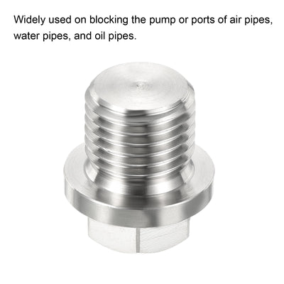 Harfington Male Plug, Waterproof Dustproof Stainless Steel Thread Hex Head Socket Solid Pipe Fitting