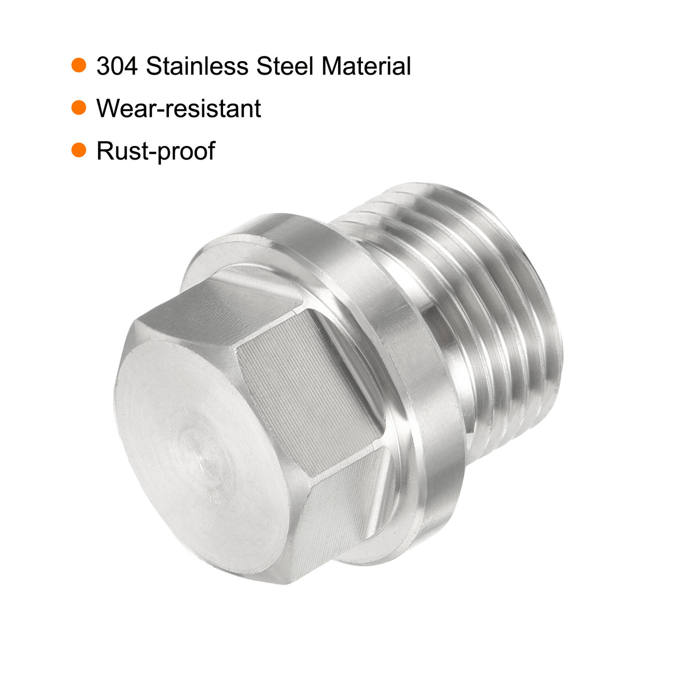 Harfington Male Plug, Waterproof Dustproof Stainless Steel Thread Hex Head Socket Solid Pipe Fitting