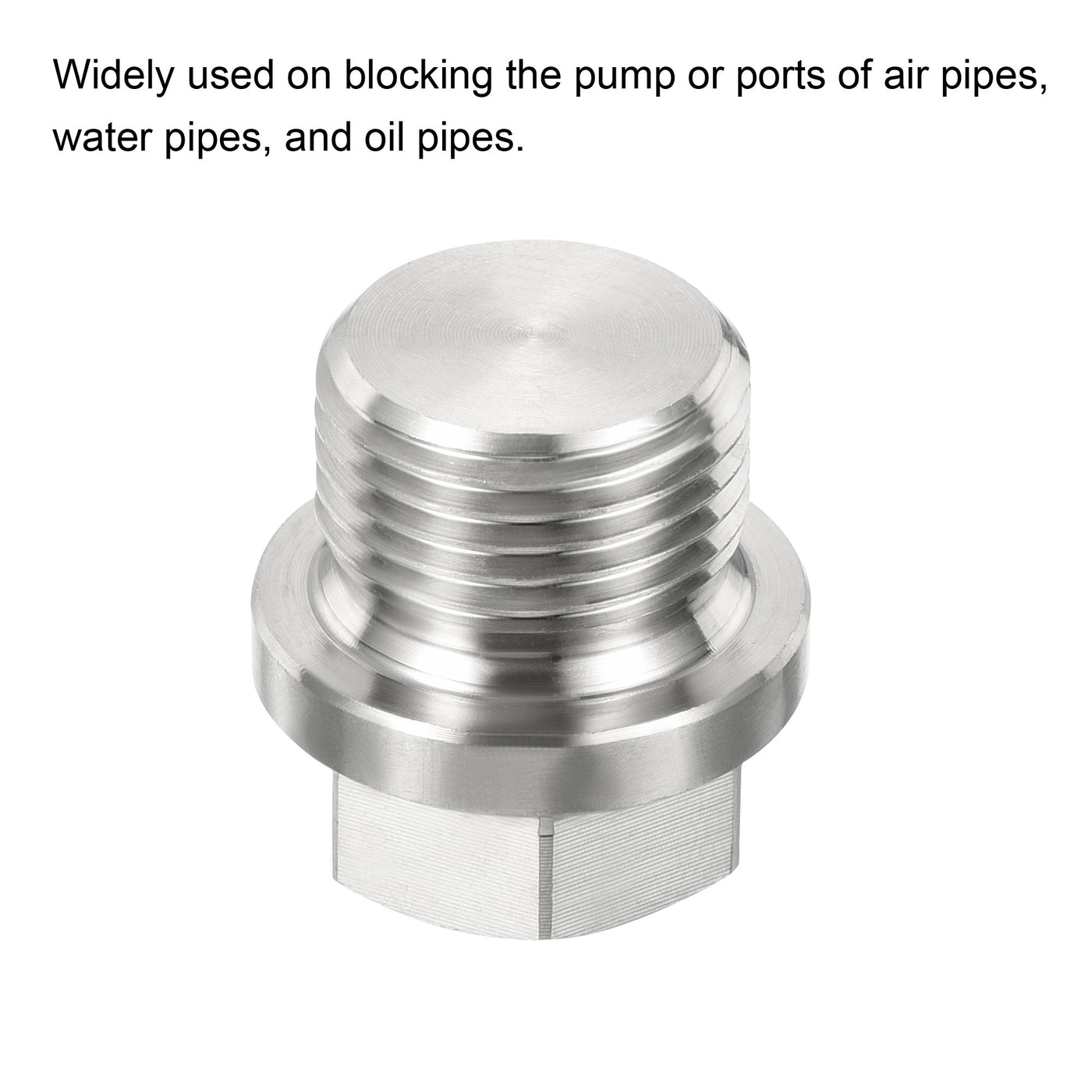 Harfington Male Plug, Waterproof Dustproof Stainless Steel Thread Hex Head Socket Solid Pipe Fitting