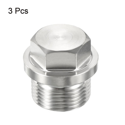 Harfington Male Plug, Waterproof Dustproof Stainless Steel Thread Hex Head Socket Solid Pipe Fitting