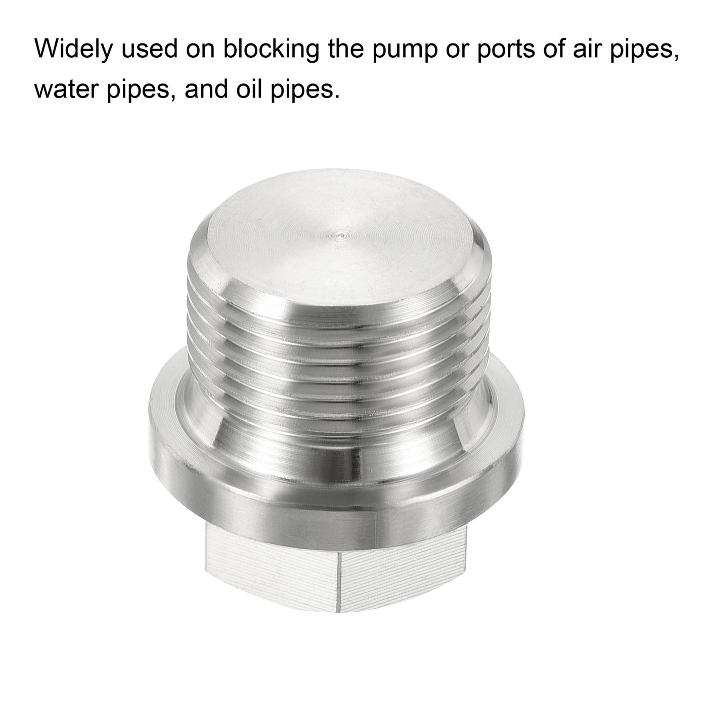 Harfington Male Plug, Waterproof Dustproof Stainless Steel Thread Hex Head Socket Solid Pipe Fitting