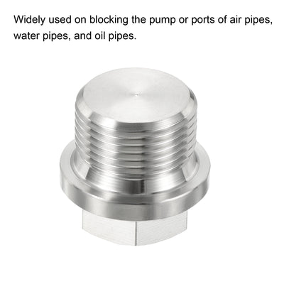 Harfington Male Plug, Waterproof Dustproof Stainless Steel Thread Hex Head Socket Solid Pipe Fitting