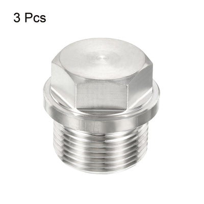 Harfington Male Plug, Waterproof Dustproof Stainless Steel Thread Hex Head Socket Solid Pipe Fitting