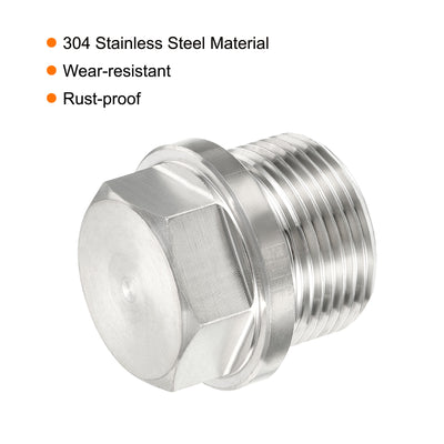 Harfington Male Plug, Waterproof Dustproof Stainless Steel Thread Hex Head Socket Solid Pipe Fitting