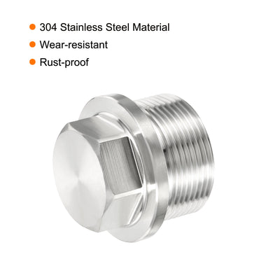 Harfington Male Plug, Waterproof Dustproof Stainless Steel Thread Hex Head Socket Solid Pipe Fitting