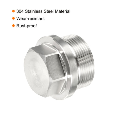 Harfington Male Plug, Waterproof Dustproof Stainless Steel Thread Hex Head Socket Solid Pipe Fitting