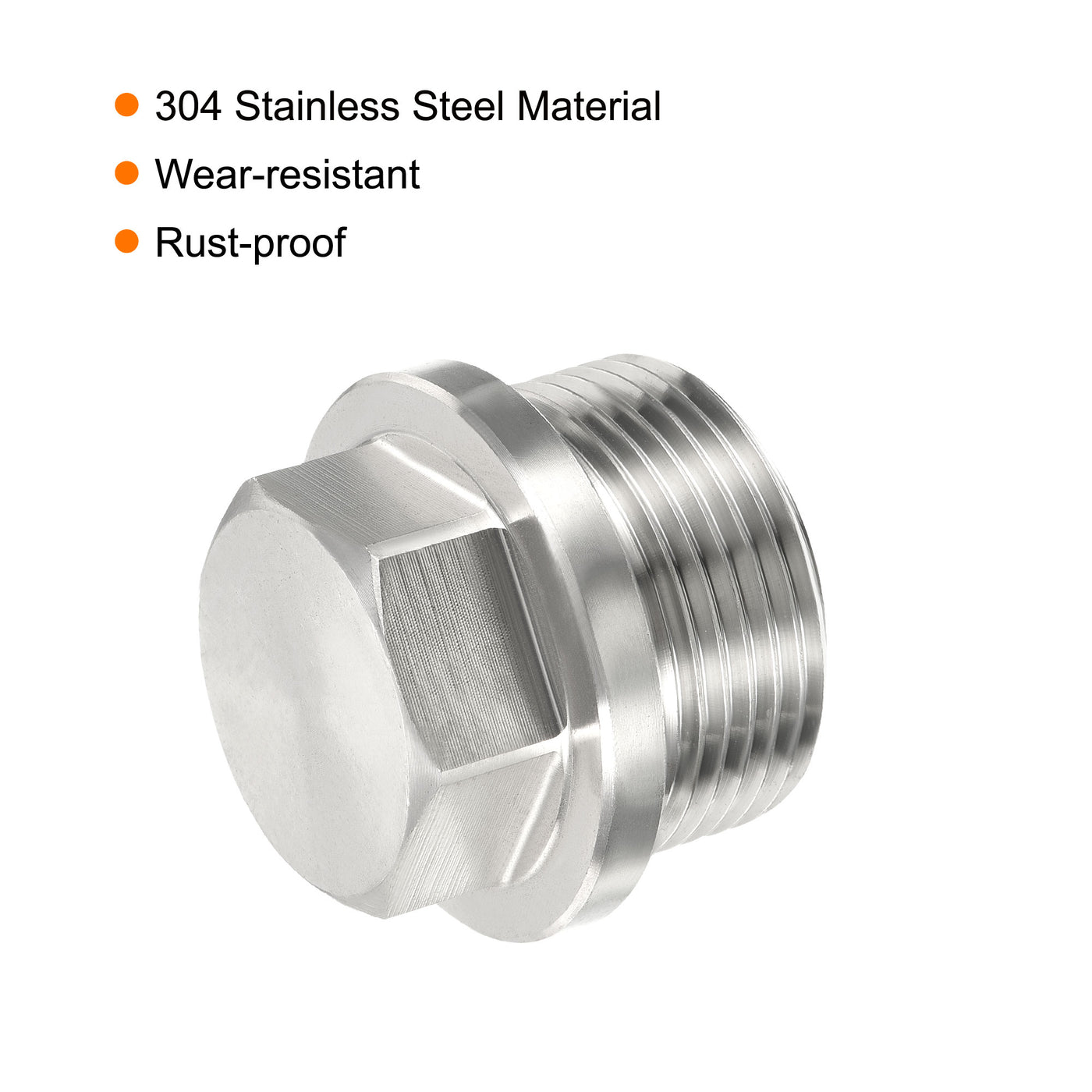 Harfington Male Plug, Waterproof Dustproof Stainless Steel Thread Hex Head Socket Solid Pipe Fitting