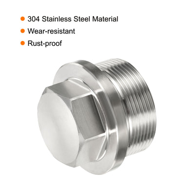 Harfington Male Plug, Waterproof Dustproof Stainless Steel Thread Hex Head Socket Solid Pipe Fitting