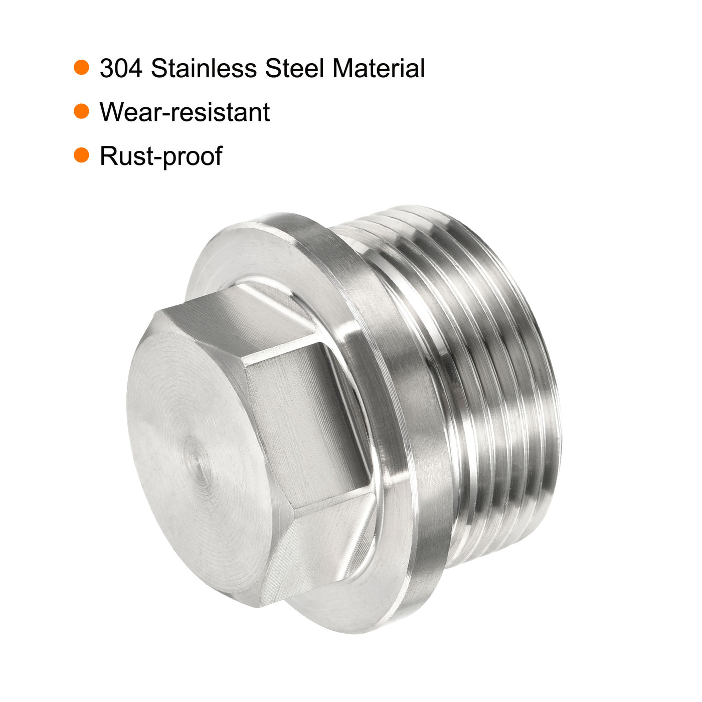 Harfington Male Plug, Waterproof Dustproof Stainless Steel Thread Hex Head Socket Solid Pipe Fitting