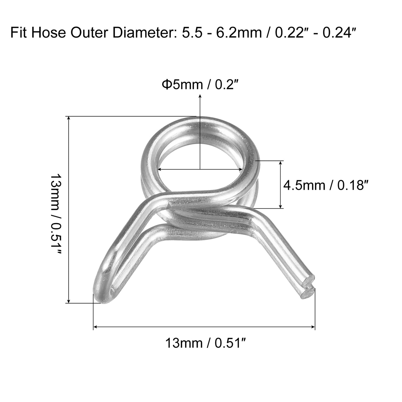 Harfington Double Wire Spring Hose Clamp 304 Stainless Steel Hose Fuel Line Silicone Tube Spring Clips