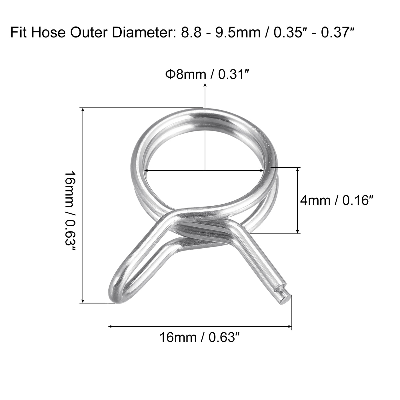 Harfington Double Wire Spring Hose Clamp 304 Stainless Steel Hose Fuel Line Silicone Tube Spring Clips