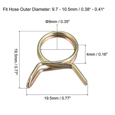 Harfington Double Wire Spring Hose Clamp, 65Mn Steel Inner Dia Fit Hose Fuel Line Silicone Tube Spring Clips, Color Zinc Plated