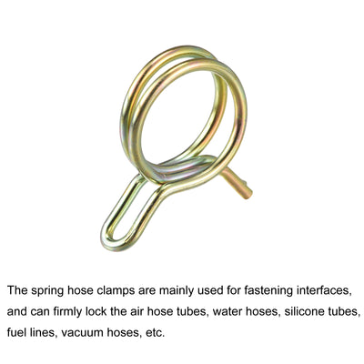 Harfington Double Wire Spring Hose Clamp, 65Mn Steel Inner Dia Fit Hose Fuel Line Silicone Tube Spring Clips, Color Zinc Plated