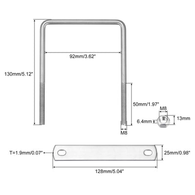Harfington Square U-Bolts, 304 Stainless Steel U Bolt with Nuts and Plates, for Boat Trailer