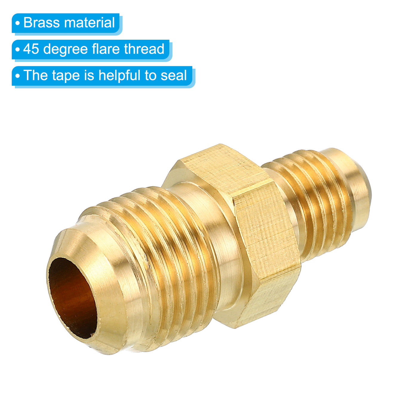 Harfington SAE Male x SAE Male Brass Tube Coupler, Pipe Fitting Thread Gas Adapter Flare Connector Union Coupling with PTFE Tape for Plumbing