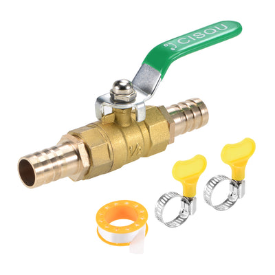 Uxcell Uxcell Brass Air Ball Valve Shut Off Switch 25mm Hose Barb to 25mm Hose Barb with Hose Clamps and Thread Seal Tape, 1 Set
