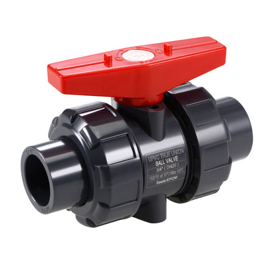 Uxcell Uxcell Ball Valve, 3/4" Slip PVC Socket End True Union Valve, EPDM Seal O-ring, 150 PSI at 59F Gray Red