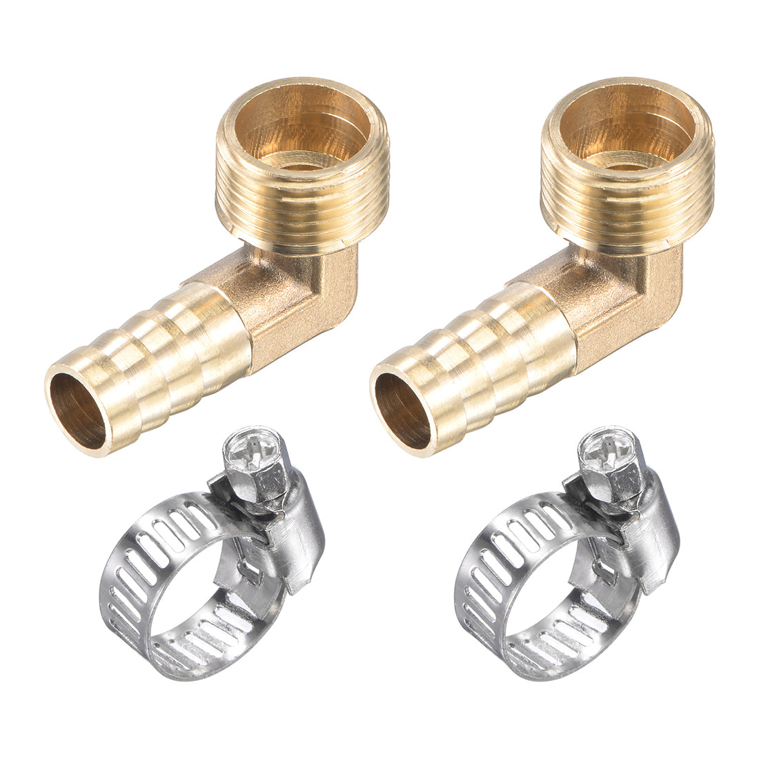 uxcell Uxcell Brass Hose Barbed Fitting Elbow Right Angle Pipe Connector with Stainless Steel Hose Clamps