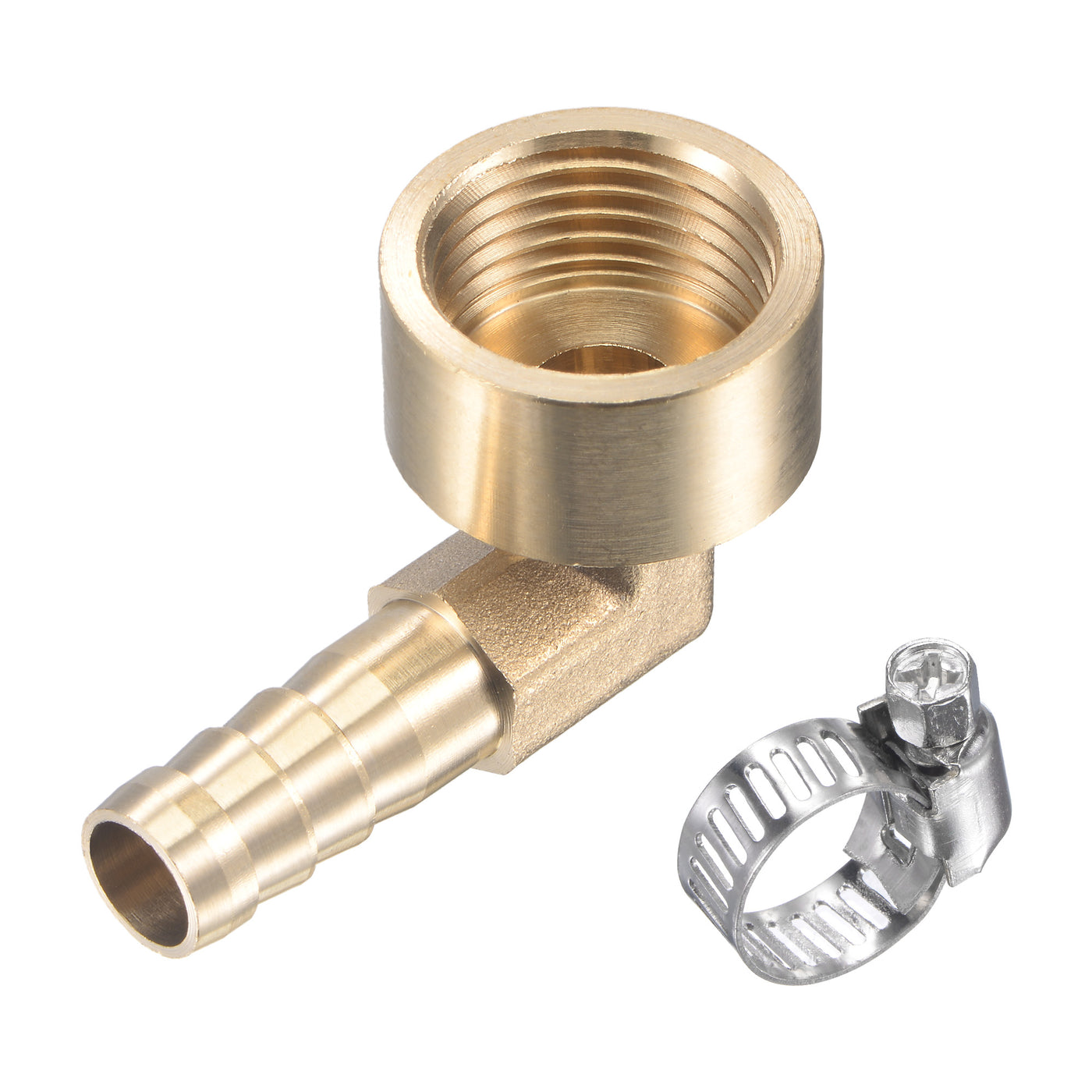 Uxcell Uxcell Brass Hose Barb Fitting Elbow 16mm x G1/2 Female Thread Pipe Connector with Stainless Steel Hose Clamp