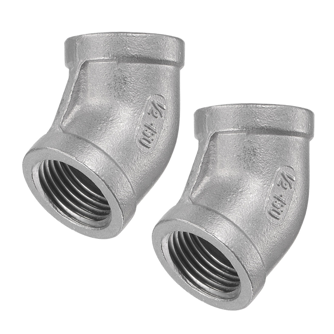 Uxcell Uxcell Pipe Fitting 45 Degree Elbow 3/8 NPT Female Thread Hose Connector Adapter, 304 Stainless Steel Pack of 2